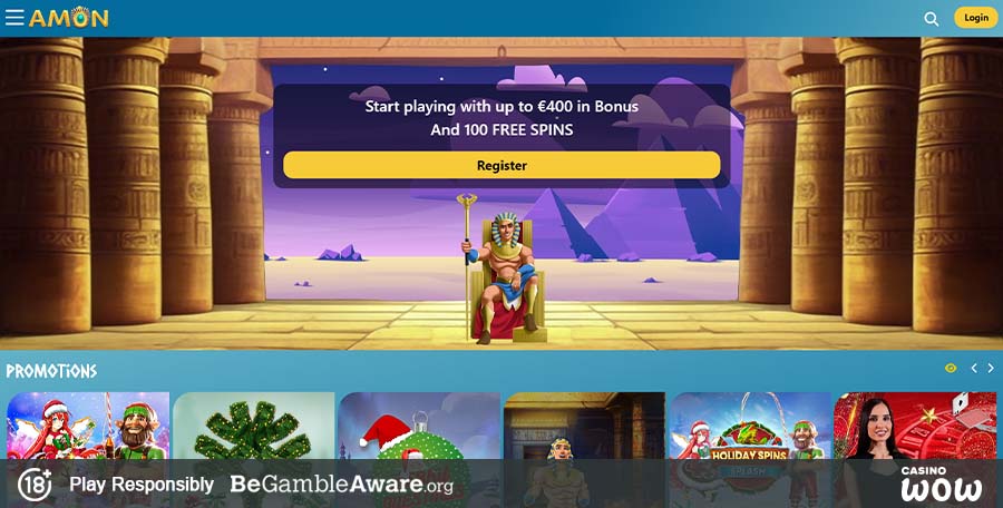 Casino Amon — écran d'inscription 400€ + 100 Free Spins